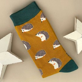 Men's Bamboo Hedgehog Socks in Mustard Men's socks father's day socks bamboo socks hedgehog mustard one size