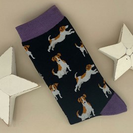 Men's Bamboo Jack Russell Socks in Black Men's socks father's day socks bamboo socks jack russell black one size