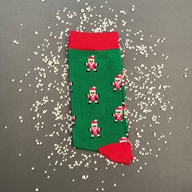 Men's Bamboo Pixel Santa Socks In Green Men's socks christmas socks bamboo socks pixel santa green one size