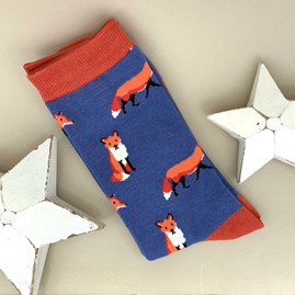 Men's socks father's day socks bamboo socks fox socks blue one size