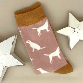 Ladies socks bamboo socks labrador dusky pink dog one size