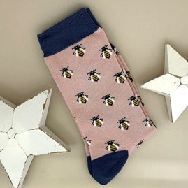 Ladies socks bamboo socks honey bee dusky pink one size