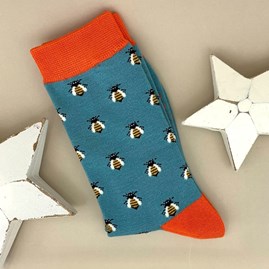 Ladies socks bamboo socks honey bee dusky teal one size