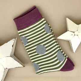 Ladies socks bamboo socks sparkle spots stripes olive one size