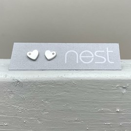 Brushed Silver Heart With Stone Stud Earrings