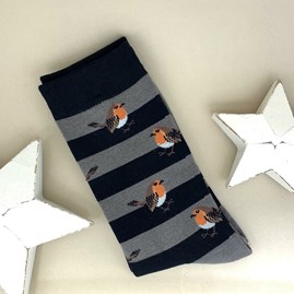 Men's socks father's day socks bamboo socks robins and stripes grey one size