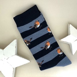 Men's Bamboo Robins & Stripes Socks in Blue Men's socks father's day socks bamboo socks robins and stripes blue one size