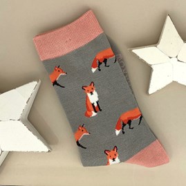 Ladies socks bamboo socks fox socks grey one size