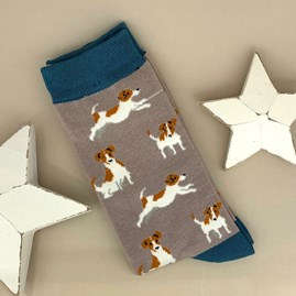 Men's Bamboo Jack Russell Socks in Taupe Men's socks father's day socks bamboo socks jack russell taupe one size