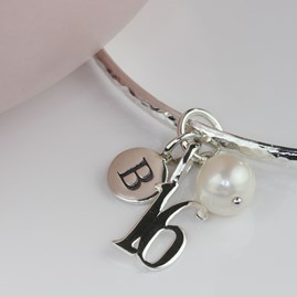 Personalised Birthday And Freshwater Pearl Bangle Personalised Birthday And Freshwater Pearl Bangle