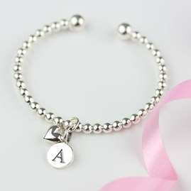 Personalised Infant's Silver Heart Bead Bangle Personalised Infant's Silver Heart Bead Bangle