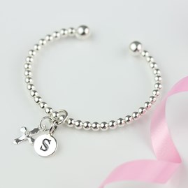 Personalised Infant's Silver Christening Bead Bangle Christening jewellery christening gift for girls christening solid silver bangle cross letter letter