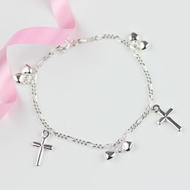 Christening jewellery christening gift for girls bracelet sterling silver cross hearts
