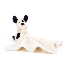 Jellycat Bashful Black and Cream Puppy Soother Jellycat dog jellycat bashful black and cream puppy soother soft toy plush