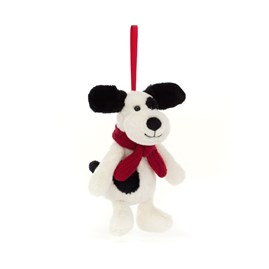 Jellycat Christmas Jellycat Soft Cuddly Toy Hanging Decoration Jellycat Black And Cream Puppy
