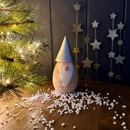 Large Wooden Santa In Silver Hat