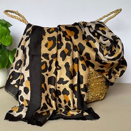 Leopard Print Black Border Scarf in Black and Brown Leopard Print Black Border Scarf in Black and Brown