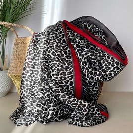 Leopard Print Border Scarf in Grey and Red Gifts For Women Scarves And Accessories Leopard Print Border Scarf in Grey and Red