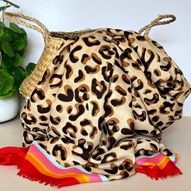 Leopard Print Multi Border Scarf in Pink Gifts For Women Scarves And Accessories Leopard Print Multi Border Scarf in Pink