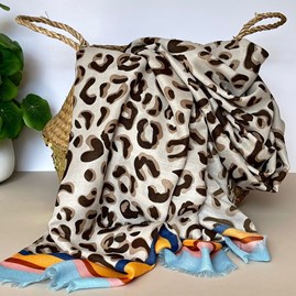 Leopard Print Multi Border Scarf in Yellow Gifts For Women Scarves And Accessories Leopard Print Multi Border Scarf in Yellow