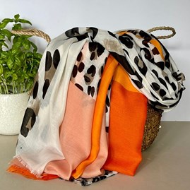 Leopard Print Scarf with Block Border in Orange Gifts For Women Scarves And Accessories Leopard Print Scarf with Block Border in Orange