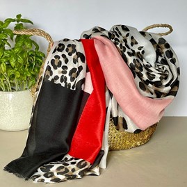 Leopard Print Scarf with Block Border in Red Gifts For Women Scarves And Accessories Leopard Print Scarf with Block Border in Red