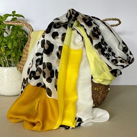 Leopard Print Scarf with Block Border in Yellow Gifts For Women Scarves And Accessories Leopard Print Scarf with Block Border in Yellow