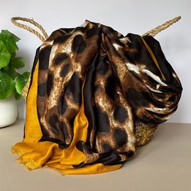 Leopard Print Scarf with Contrast Border in Mustard Leopard Print Scarf with Contrast Border in Mustard