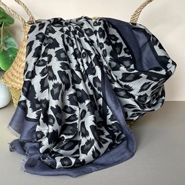 Leopard Print Scarf with Double Grey and Black Border Gifts For Women Scarves And Accessories Leopard Print Scarf with Double Grey and Black Border