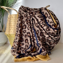 Leopard Print Scarf with Double Mustard and Navy Border Gifts For Women Scarves And Accessories Leopard Print Scarf with Double Mustard And Navy Border