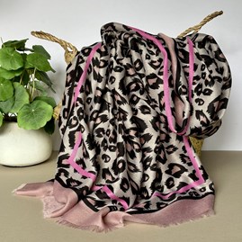 Leopard Print Scarf with Double Pink Border