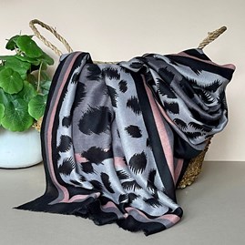 Leopard Print Scarf with Grey and Black Borders