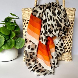 Leopard Print Scarf With Orange Stripes Gifts For Women Scarves And Accessories Leopard Print Scarf With Orange Stripes
