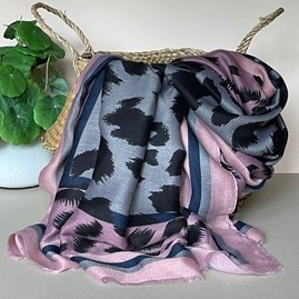 Leopard Print Scarf with Pink and Blue Borders Gifts For Women Scarves And Accessories Leopard Print Scarf with Pink and Blue Borders