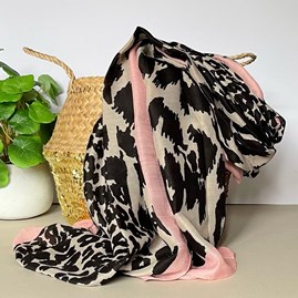 Leopard Print Scarf with Pink Border