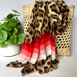 Leopard Print Scarf With Red Stripes