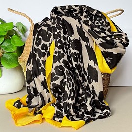 Leopard Print Scarf with Yellow Border