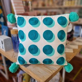 Letterpop Spots Embroidered Teal & Mint Cushion