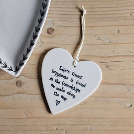 'Life's Truest Happiness...' Porcelain Hanging Heart