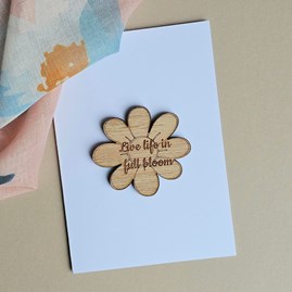 'Live Life In Full Bloom' Flower Pocket Token and Card Wooden Sentiment Token Wooden Keepsake Gift Sentiment Gifts Sentiment Greetings Card