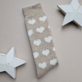 Long Welly Boot Socks with Hearts in Beige Warm Fluffy Snuggly Socks Gifts For Women Valentines Gifts Birthday Gifts Welly Boot Socks