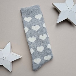 Long Welly Boot Socks with Hearts in Light Grey Warm Fluffy Snuggly Socks Gifts For Women Valentines Gifts Birthday Gifts Welly Boot Socks