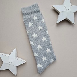Long Welly Boot Socks with Stars in Light Grey Warm Fluffy Snuggly Socks Gifts For Women Valentines Gifts Birthday Gifts Welly Boot Socks
