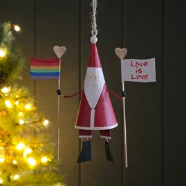Love is Love Pride Santa Hanging Christmas Decoration Festive Decorations Quirky Novelty Christmas Tree Decoration Metal Hanging Santa Bauble