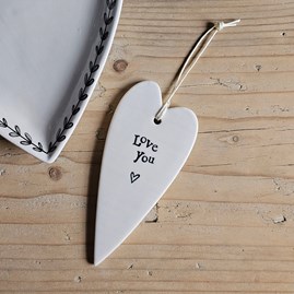 'Love You' Porcelain Hanging Heart Home Decorations Homeware Gifts Sentiment Keepsake Gifts Porcelain Gifts Hanging Heart
