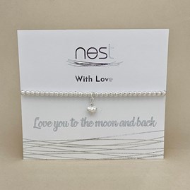 'Love You To The Moon And Back' Beaded Charm Bracelet Beaded Bracelet Carded Bracelet Sentiment Love you to the moon and back Heart Silver Plated