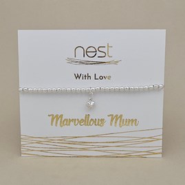 Beaded Bracelet Carded Bracelet Sentiment Relative Marvellous Mum Heart Silver Plated