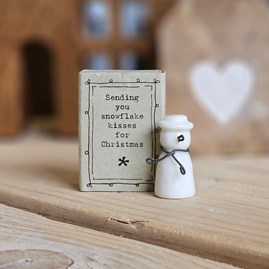Matchbox Snowman 'Snowflake Kisses' Home Decorations Homeware Gifts Sentiment Keepsake Gifts Porcelain Gifts Matchbox Snowflake