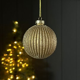 Matt Gold Sparkling Ribbed Glass Ball Christmas Bauble Gisela Graham Christmas Decorations Christmas Gifts Festive Decorations Matt Sparkling Gold Glass