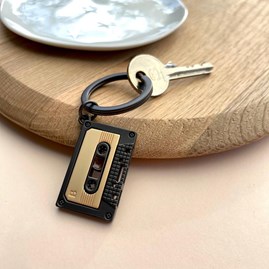 Matt Grey & Gold Cassette Tape Keyring